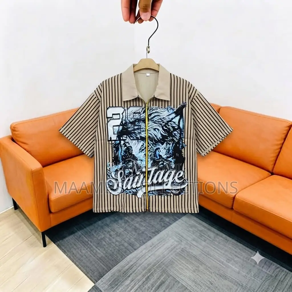 Men’s Graphic Print Front Zip Short Sleeve Shirt
