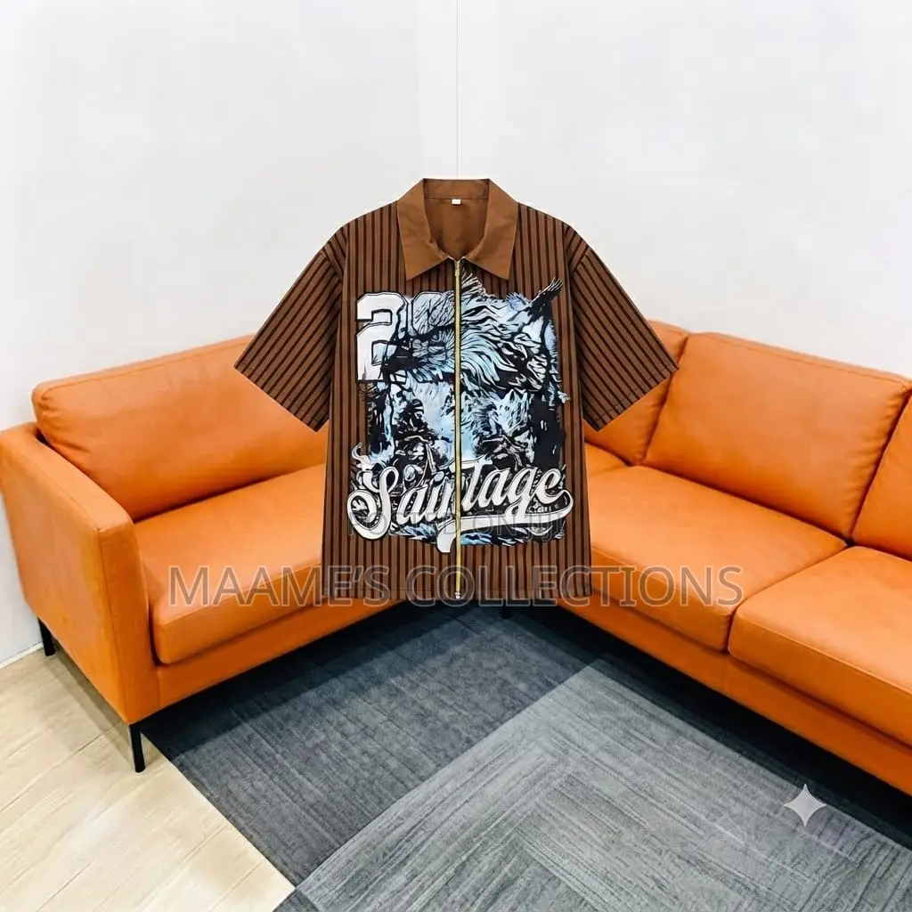 Men’s Graphic Print Front Zip Short Sleeve Shirt