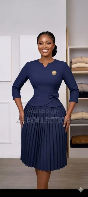 Ladies High Waisted Pleated Office Dress