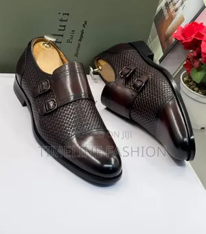 Coffee Brown Berluti Men's Leather Monk Strap Shoes