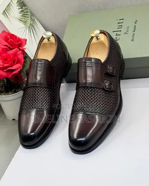 Coffee Brown Berluti Men's Leather Monk Strap Shoes