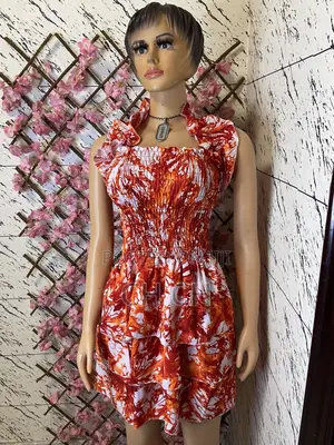 Beautiful Vibrant Red and White Print Smocked Bodice Dress