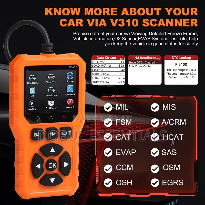 V529 OBD2 Car Fault Scanner for Cars From 1996 Upwards