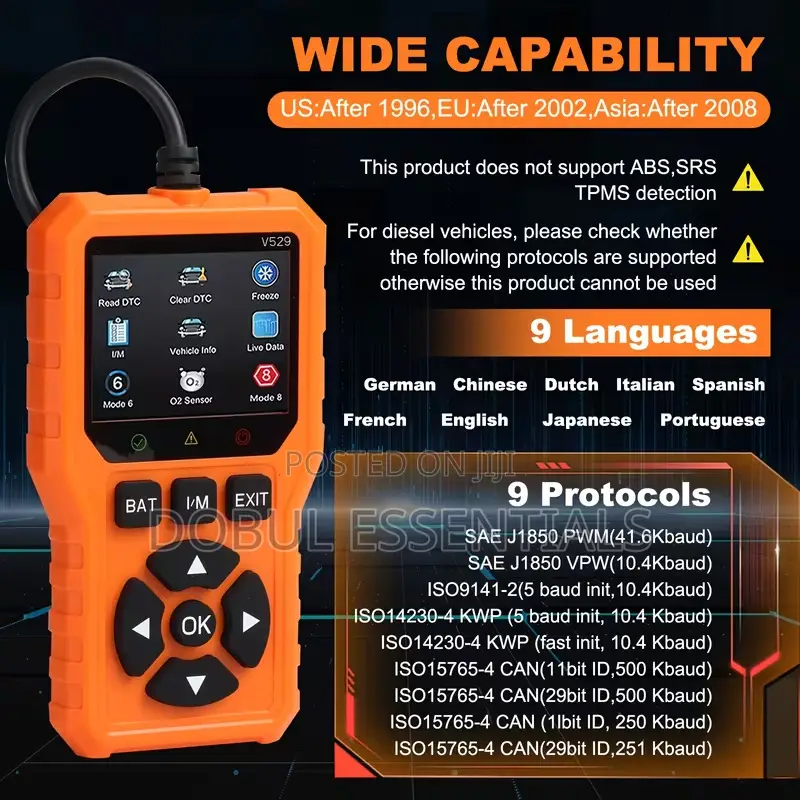 V529 OBD2 Car Fault Scanner for Cars From 1996 Upwards
