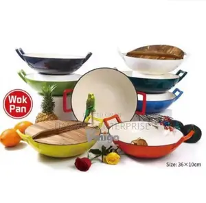 36cm Enamel Cast Iron Wok Pan