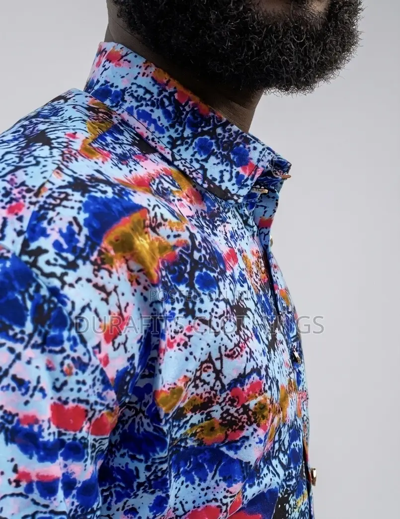 Men’s Vibrant African Batik Print Short-Sleeve Shirt