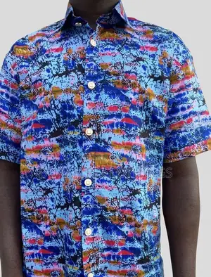 Men’s Vibrant African Batik Print Short-Sleeve Shirt
