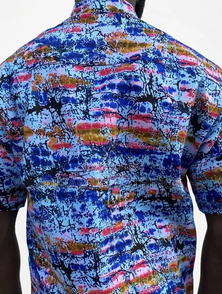 Men’s Vibrant African Batik Print Short-Sleeve Shirt