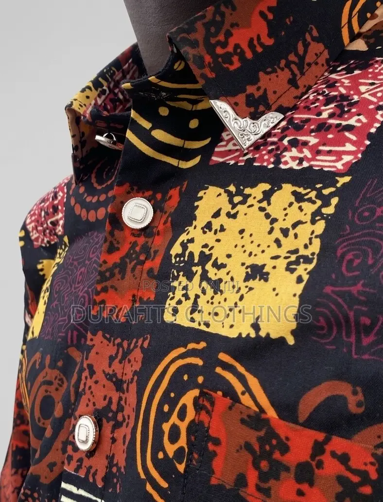 Men’s Earthy Geometric African Print Long-Sleeve Shirt