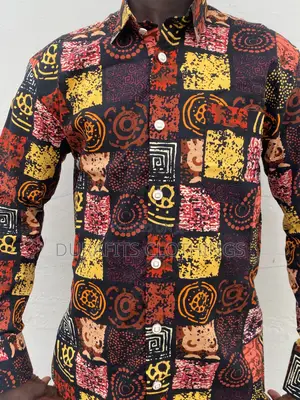 Men’s Earthy Geometric African Print Long-Sleeve Shirt