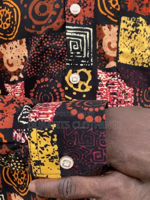 Men’s Earthy Geometric African Print Long-Sleeve Shirt