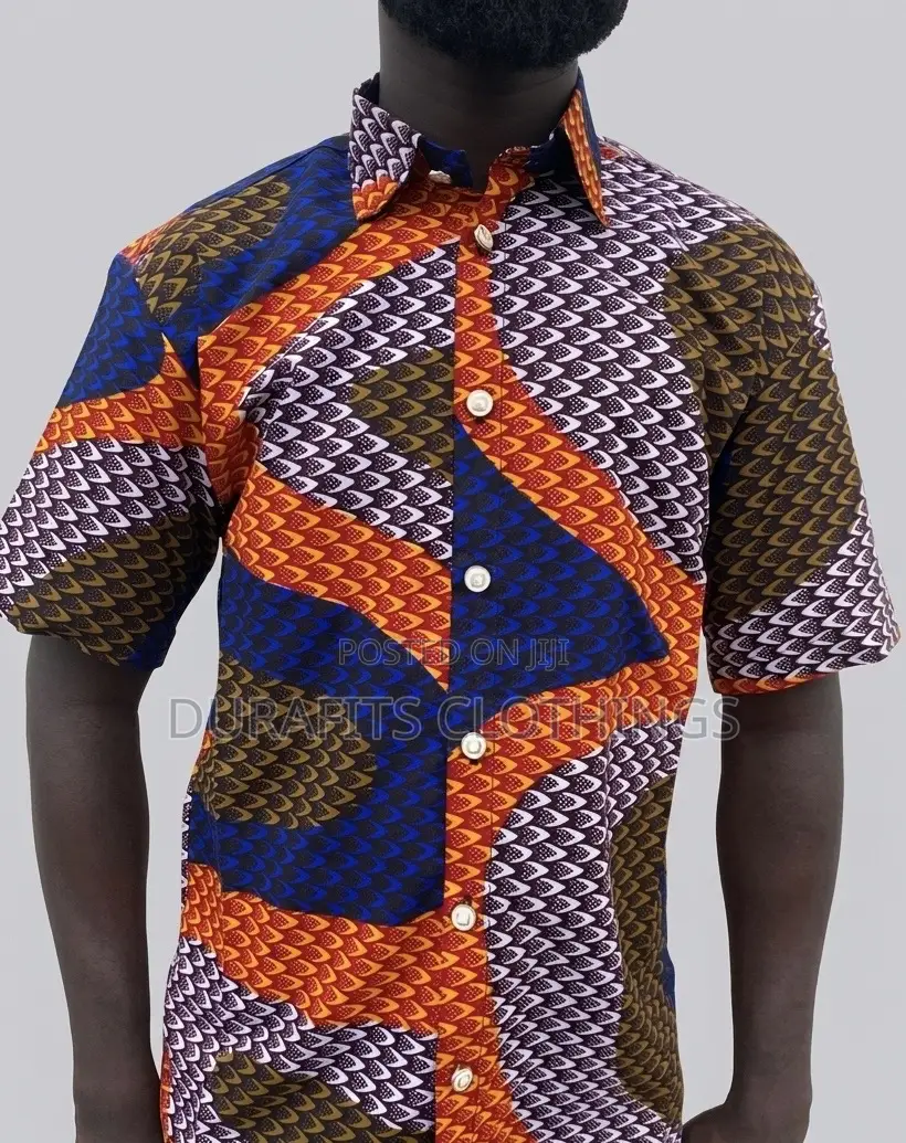 Men’s Feather Wave African Print Short-Sleeve Shirt