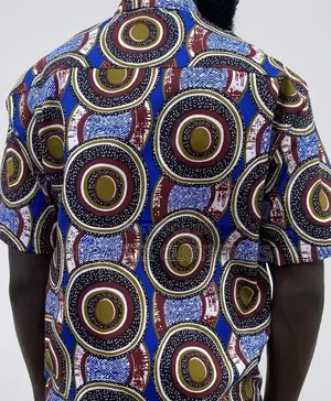 Men’s Concentric Circles African Print Short-Sleeve Shirt