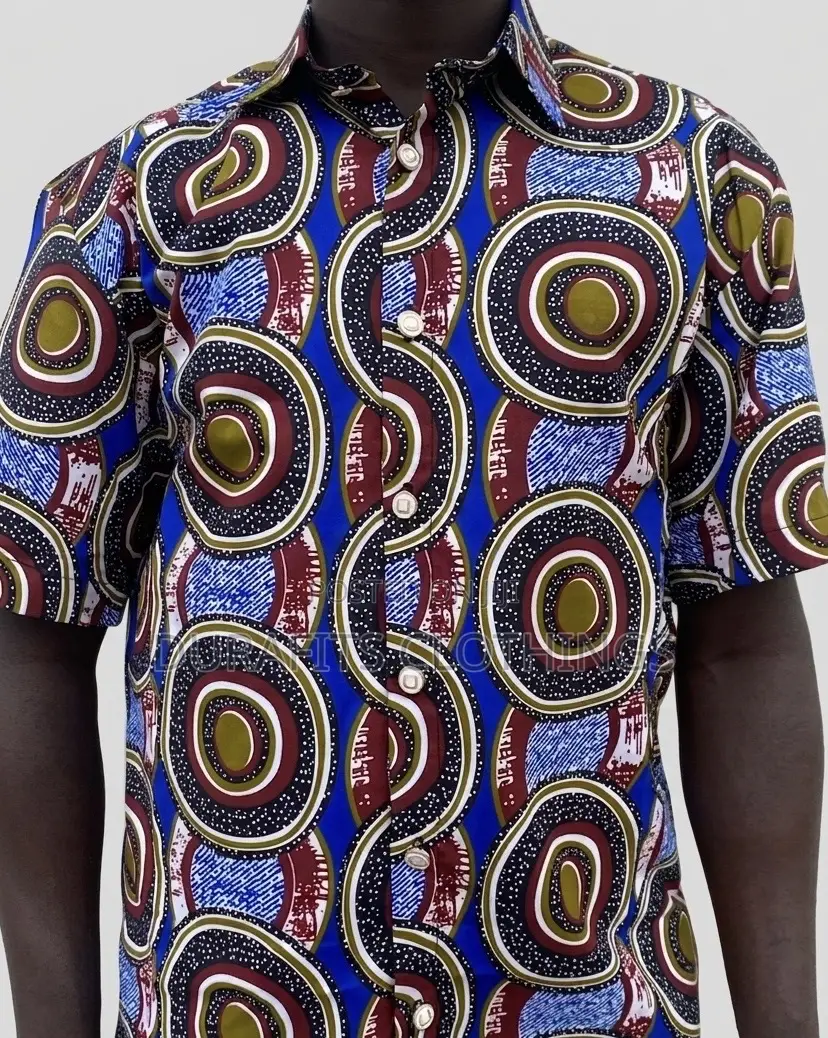 Men’s Concentric Circles African Print Short-Sleeve Shirt