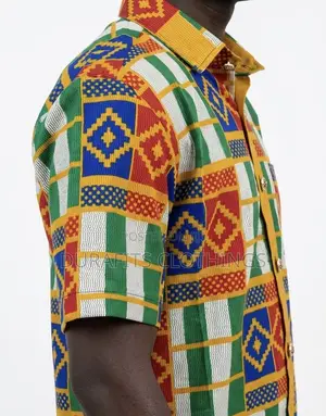 Men’s Kente Patchwork African Print Short-Sleeve Shirt