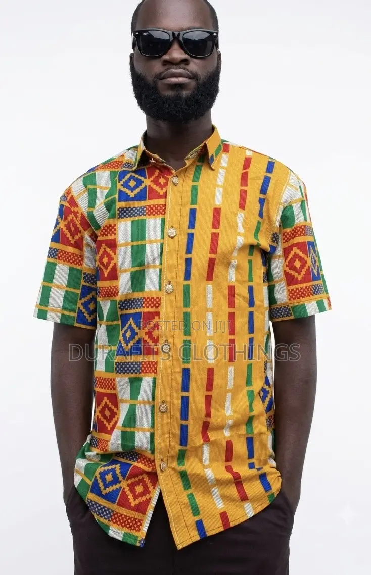 Men’s Kente Patchwork African Print Short-Sleeve Shirt