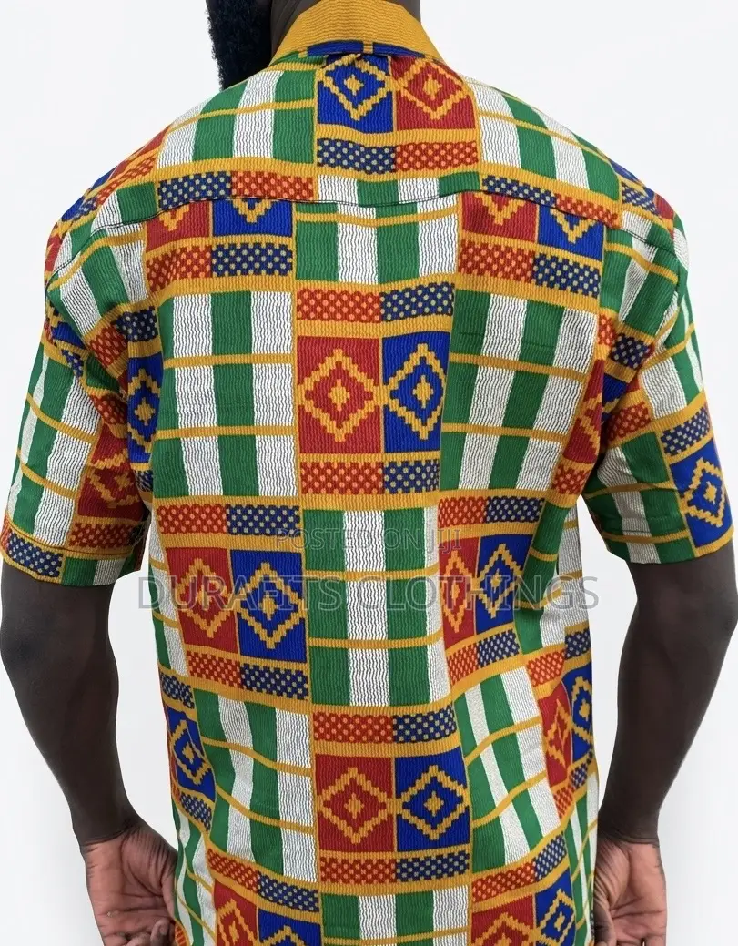 Men’s Kente Patchwork African Print Short-Sleeve Shirt