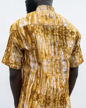 Men’s Ochre Tie-Dye African Print Short-Sleeve Shirt