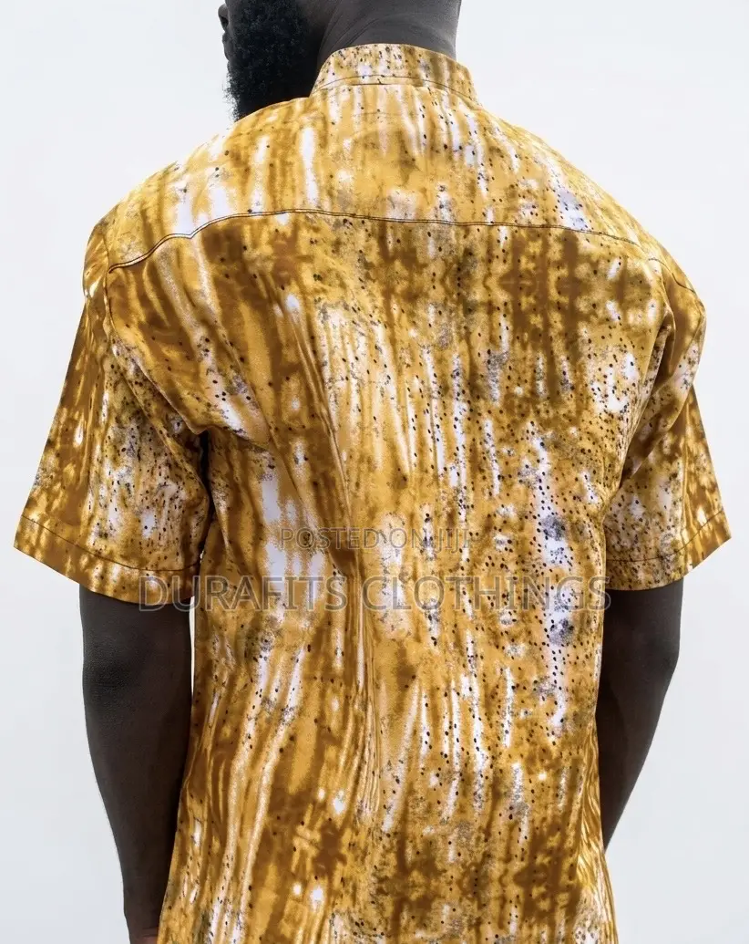 Men’s Ochre Tie-Dye African Print Short-Sleeve Shirt