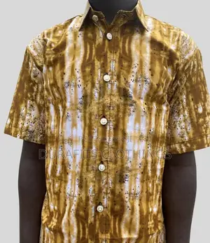 Men’s Ochre Tie-Dye African Print Short-Sleeve Shirt