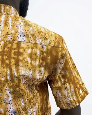 Men’s Ochre Tie-Dye African Print Short-Sleeve Shirt