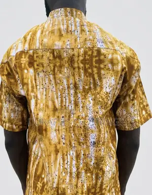 Men’s Ochre Tie-Dye African Print Short-Sleeve Shirt