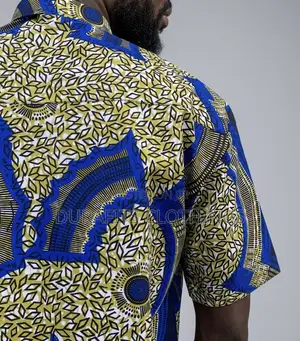 Men’s Blue Yellow Mandala African Print Short-Sleeve Shirt