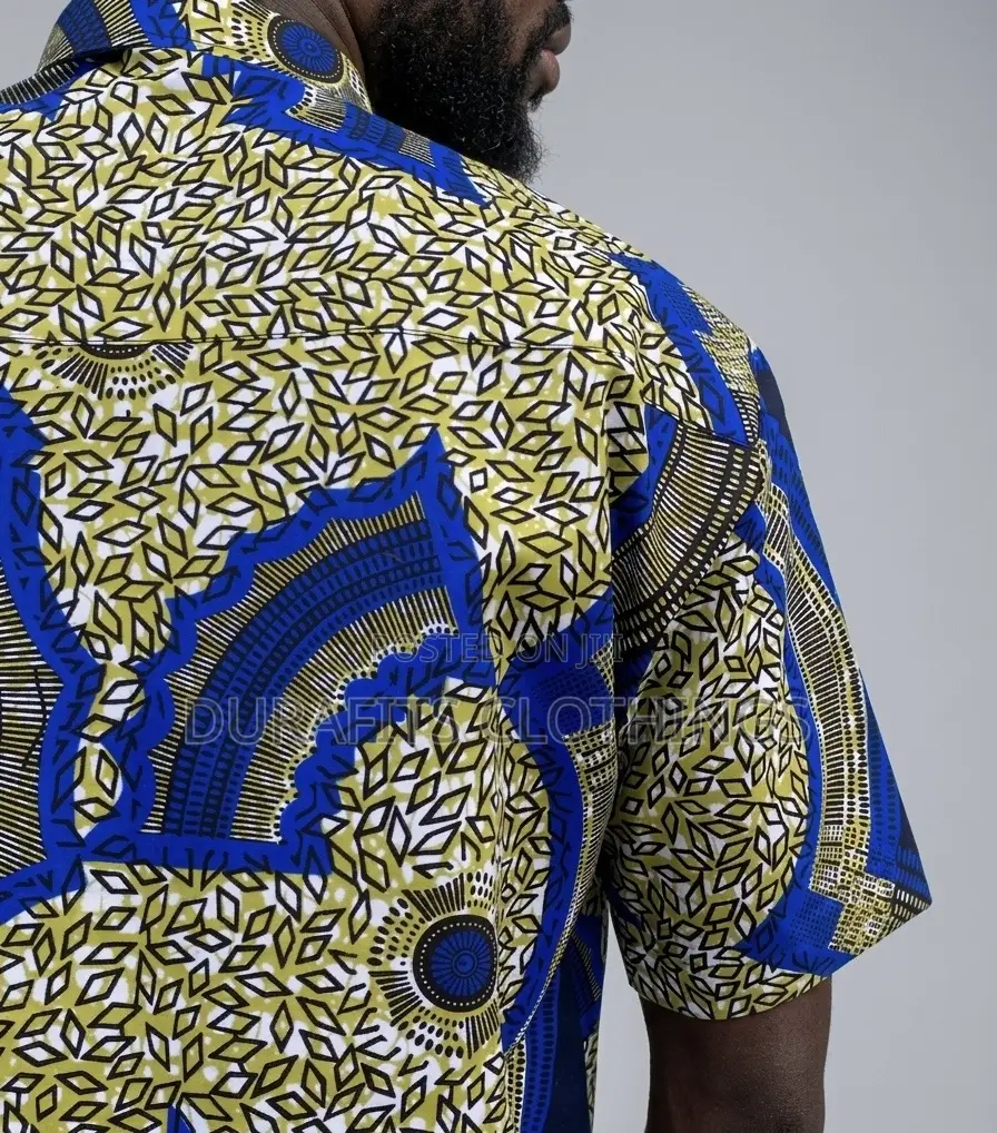 Men’s Blue Yellow Mandala African Print Short-Sleeve Shirt