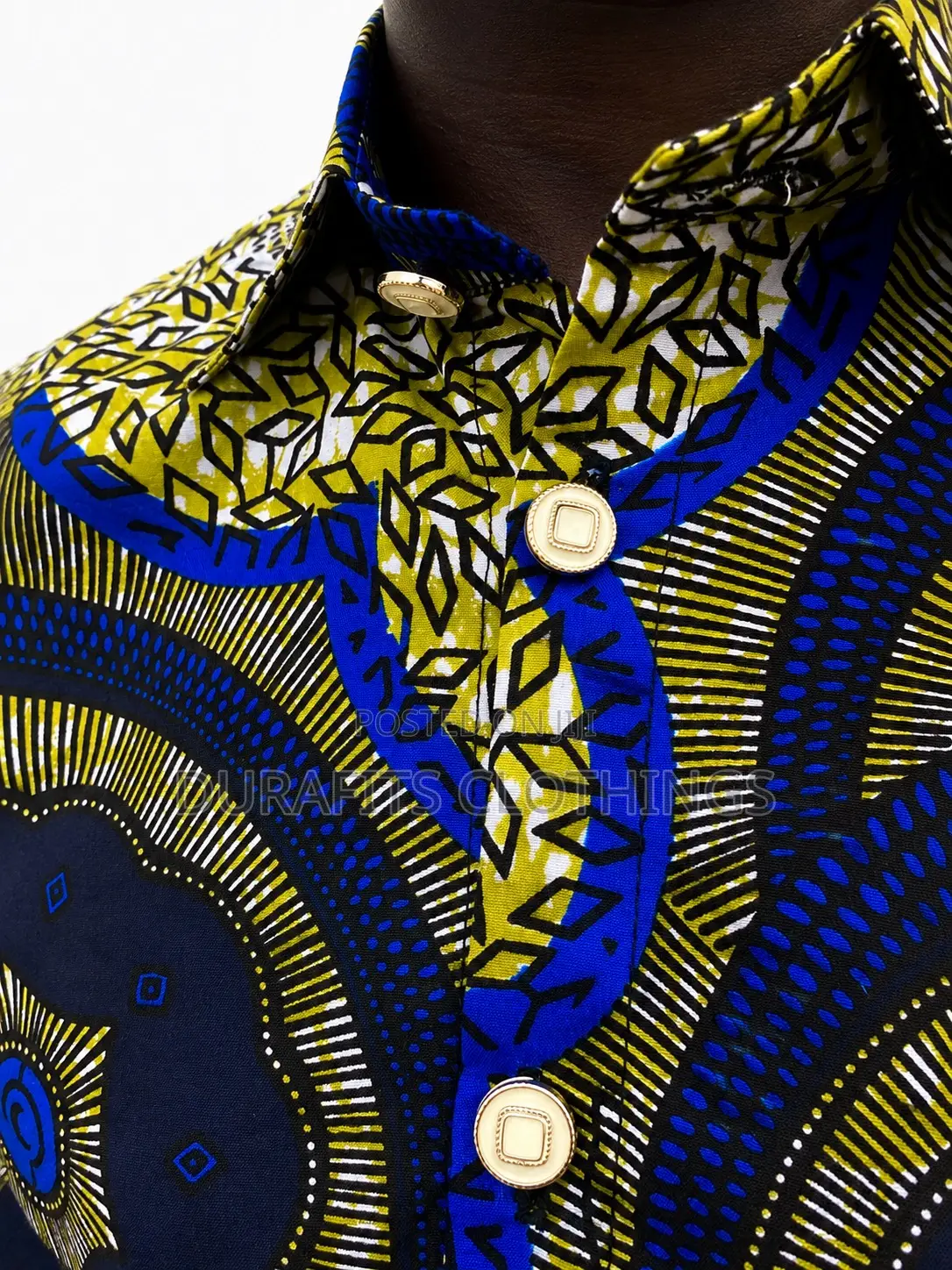 Men’s Blue Yellow Mandala African Print Short-Sleeve Shirt