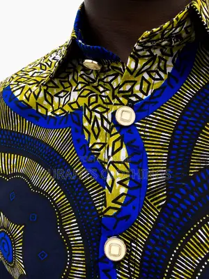 Men’s Blue Yellow Mandala African Print Short-Sleeve Shirt