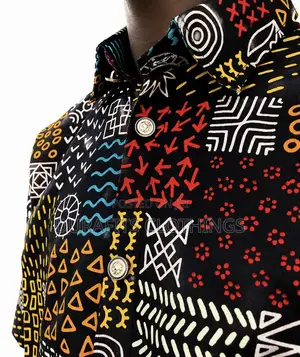 Men’s Black Tribal Symbols African Print Short-Sleeve Shirt