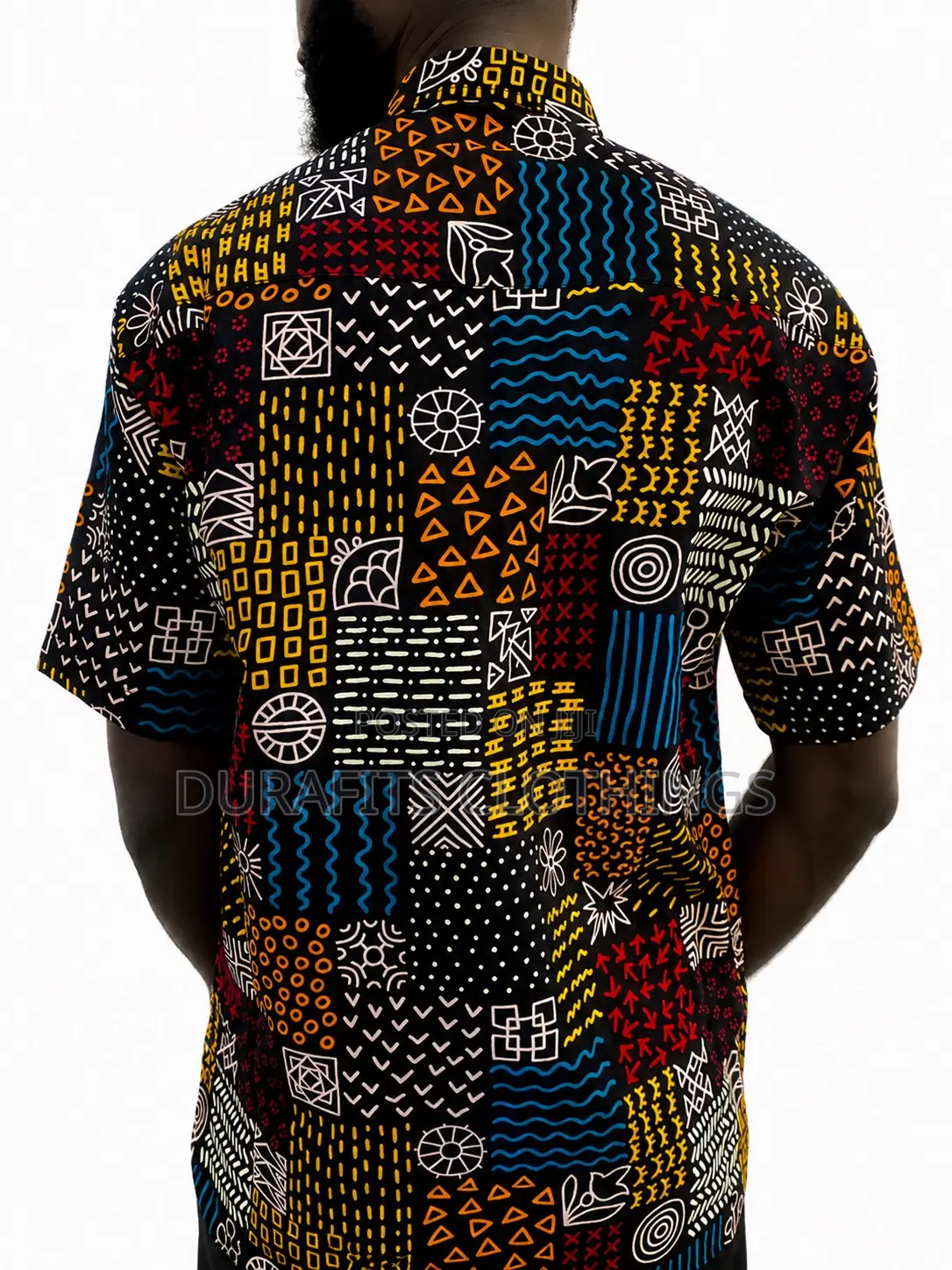 Men’s Black Tribal Symbols African Print Short-Sleeve Shirt