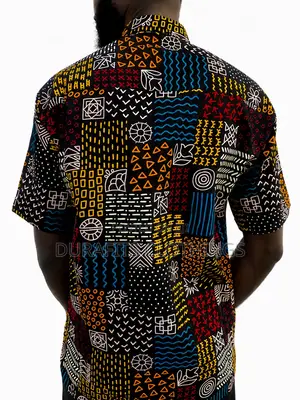 Men’s Black Tribal Symbols African Print Short-Sleeve Shirt
