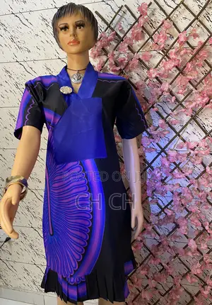 Beautiful Blue Black Colored Ankara African Print Bubu Dress