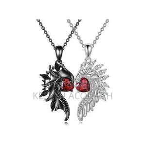 Unisex Alloy Pendant Necklace - Black/White Wings SKU-791779