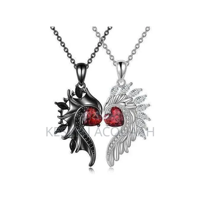 Unisex Alloy Pendant Necklace - Black/White Wings SKU-791779