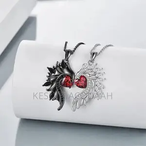 Unisex Alloy Pendant Necklace - Black/White Wings SKU-791779