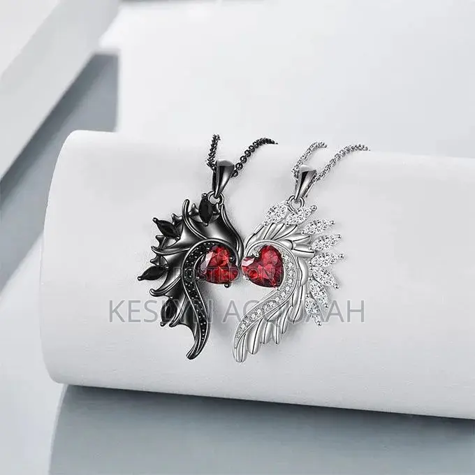 Unisex Alloy Pendant Necklace - Black/White Wings SKU-791779