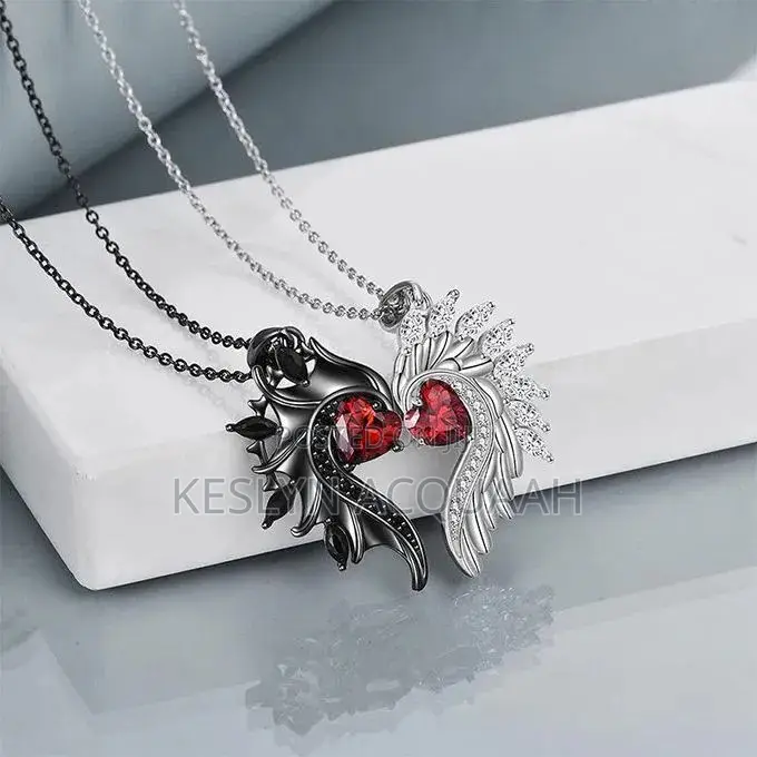 Unisex Alloy Pendant Necklace - Black/White Wings SKU-791779