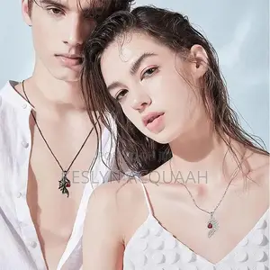 Unisex Alloy Pendant Necklace - Black/White Wings SKU-791779