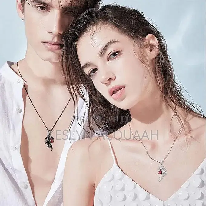 Unisex Alloy Pendant Necklace - Black/White Wings SKU-791779