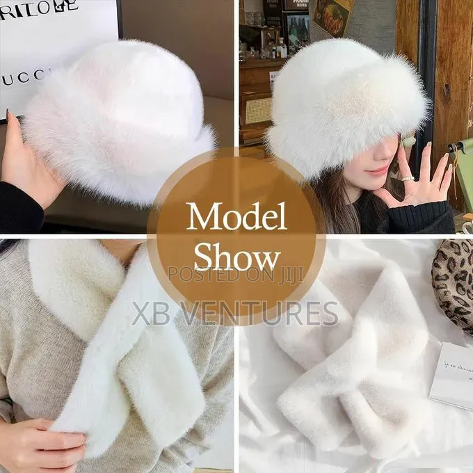 Ladies Faux Mink Fur Hat + Scarf Set