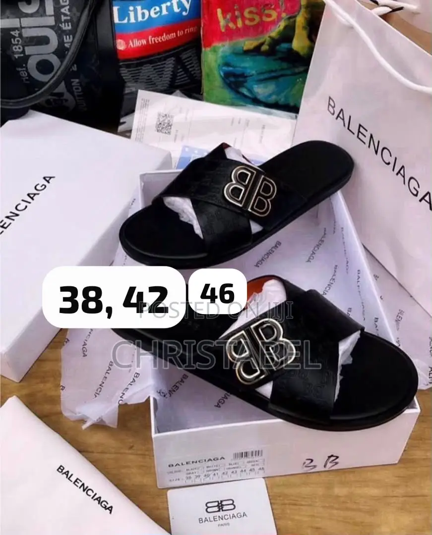 Balenciaga BB Logo Leather Slides