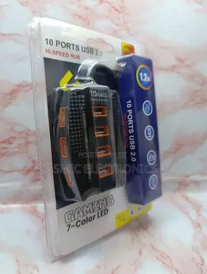 10-Port High-Speed USB 2.0 Gaming Hub With 7-Color LED
