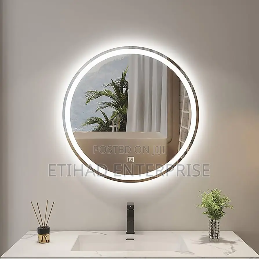 Round LED Bathroom Mirror With Touch Sensor Backlit Halo Light