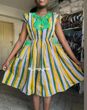 Green and Lemon Green Smock Dress