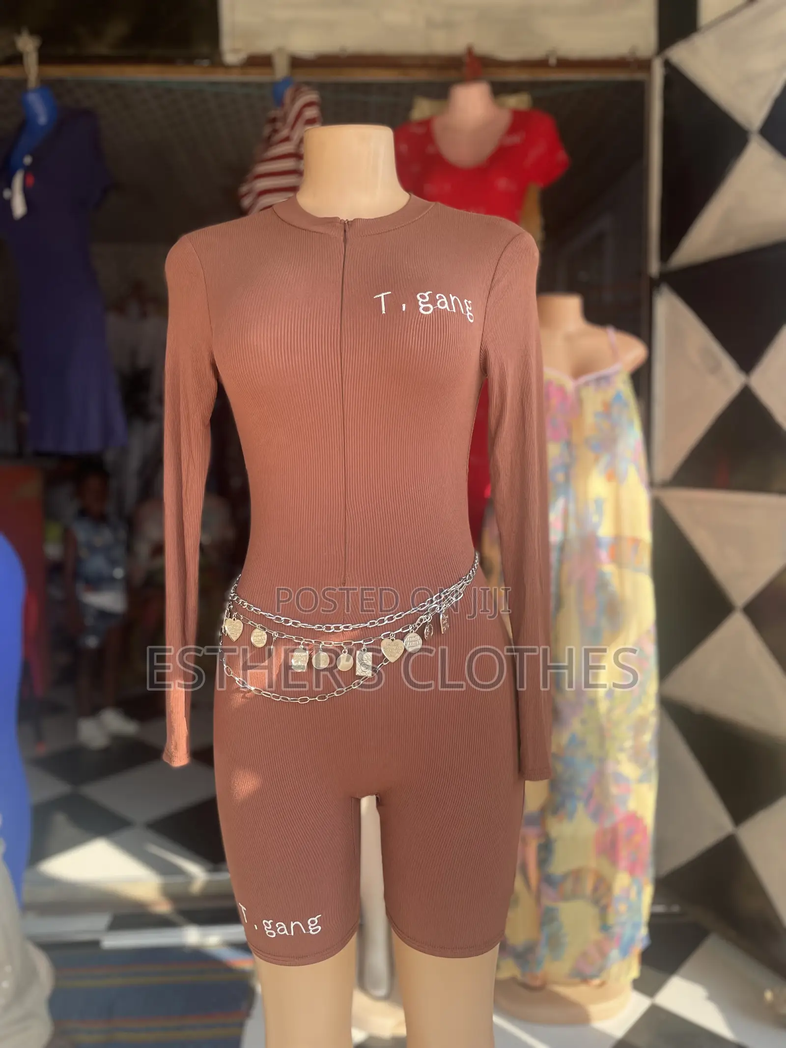 Brown "T. Gang" Long Sleeve Ribbed Romper Playsuit - Women