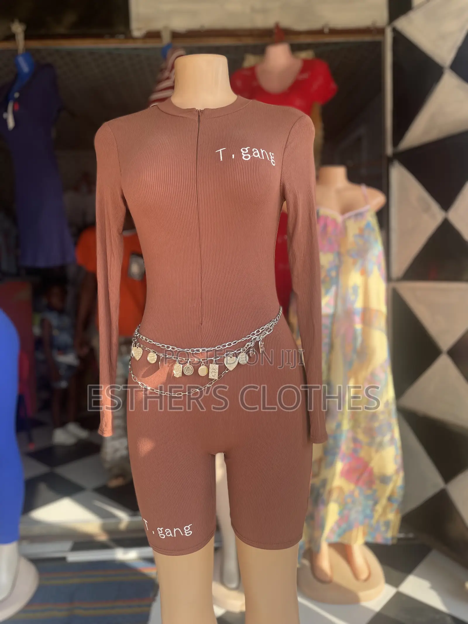 Brown "T. Gang" Long Sleeve Ribbed Romper Playsuit - Women