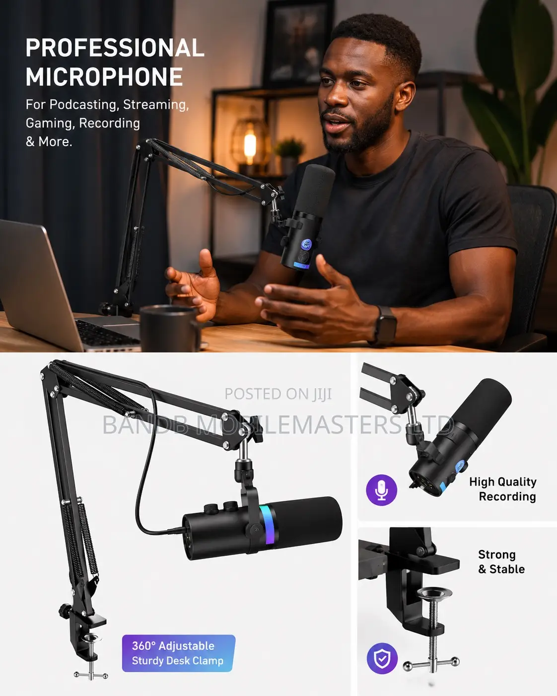 Professional Podcast Microphone Kit With Boom Arm Stand