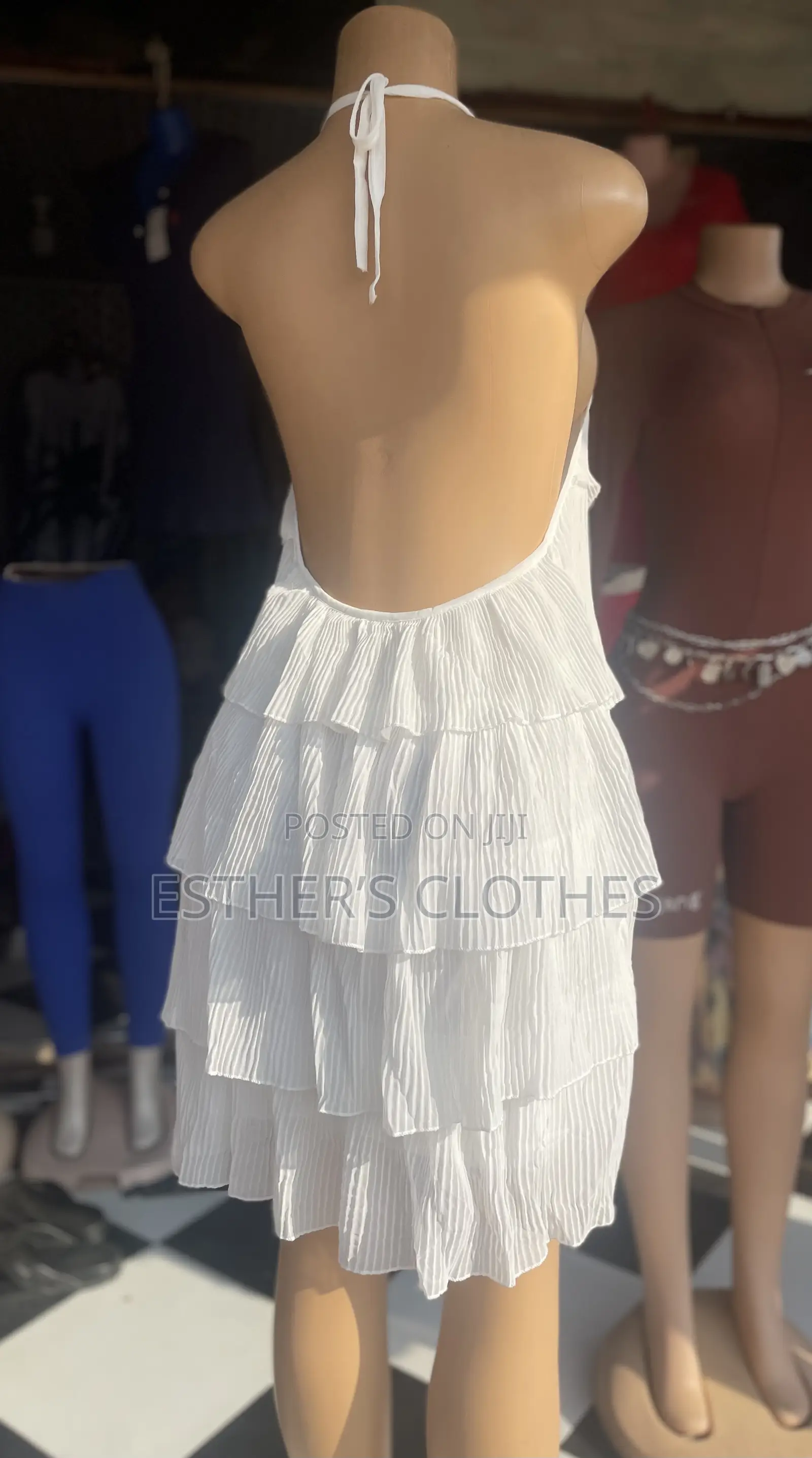 White Tiered Ruffle Halter Mini Dress - Women